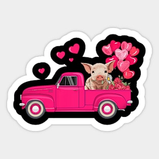 Funny Farm Truck With Pig _ Heart Balloons Valentines Day Sticker